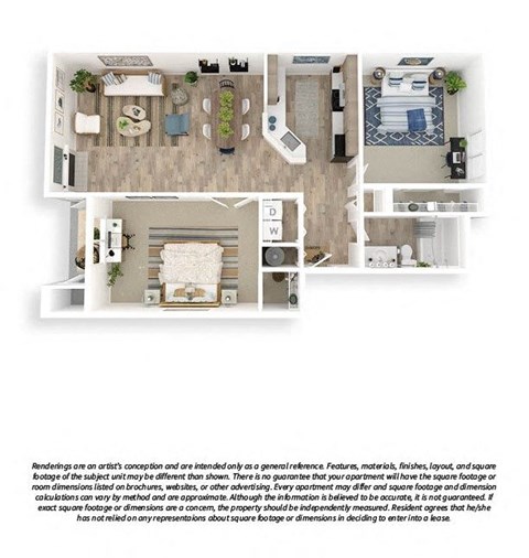 The Lakehouse 3D Floor Plan 2x1 835sf